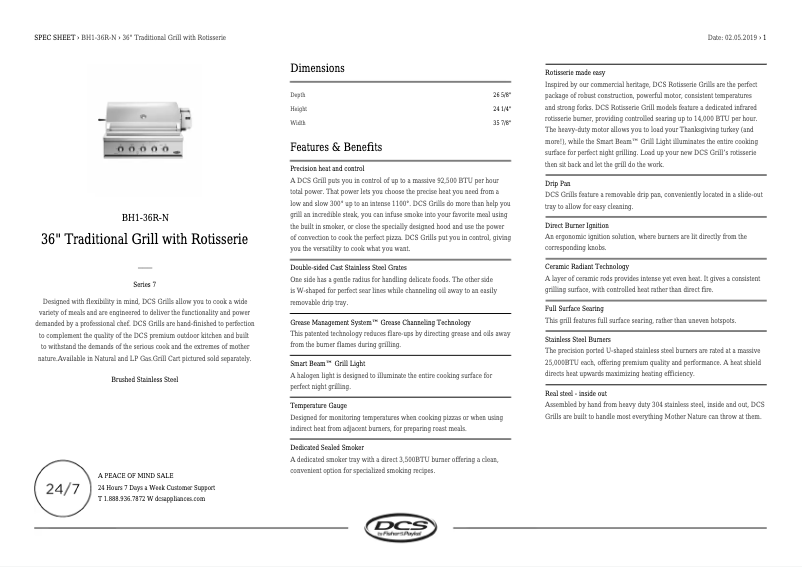 Page 1 de la notice Fiche technique DCS BH1-36R-N