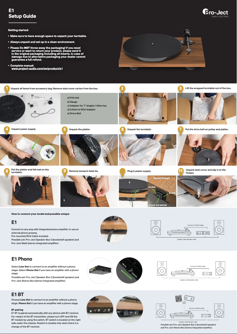 Página 1 del manual Ficha técnica Pro-Ject E1 Phono