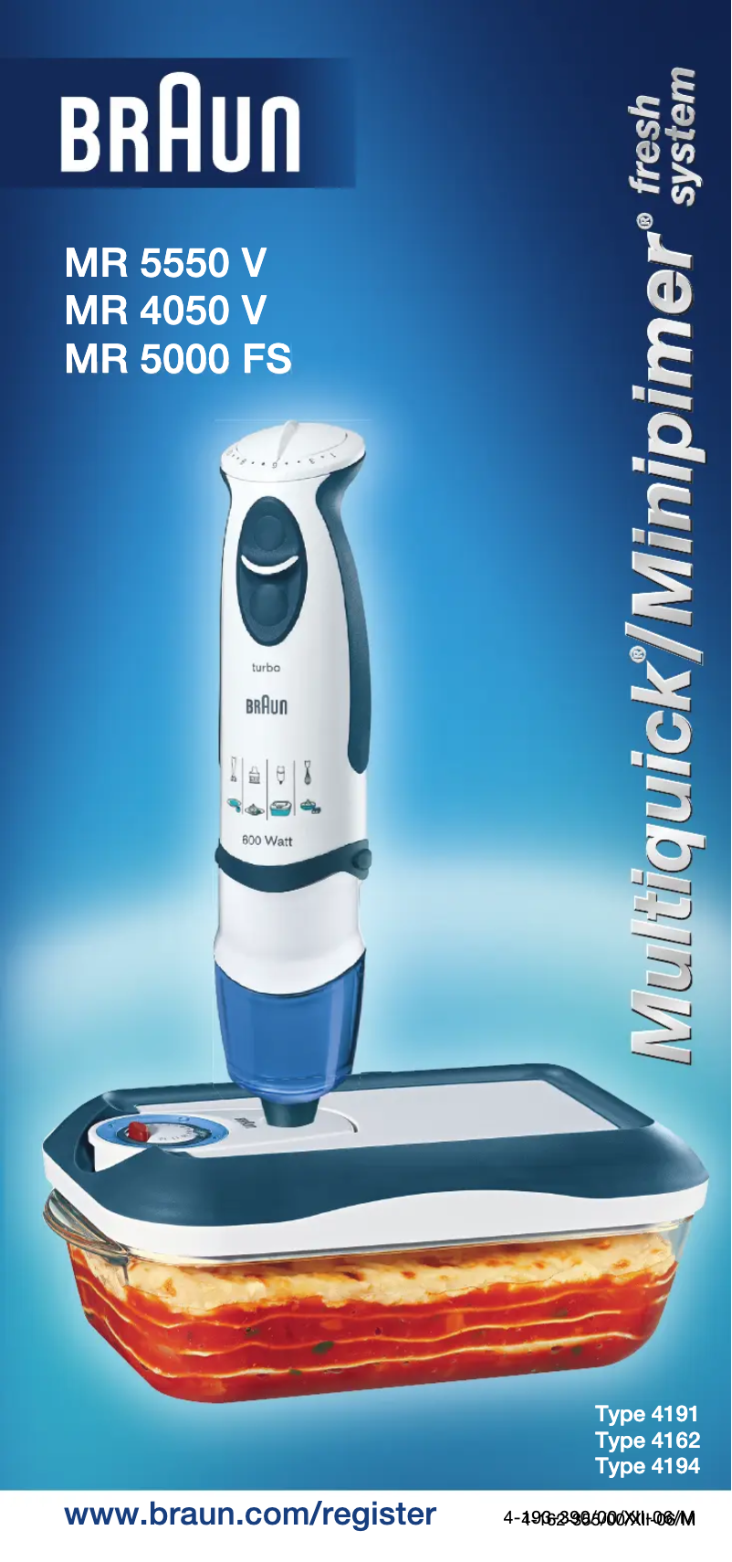 Page 1 de la notice Manuel utilisateur Braun Multiquick MR 5000 FS