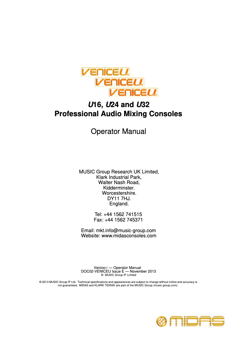 Image de la première page du manuel de l'appareil Venice U16