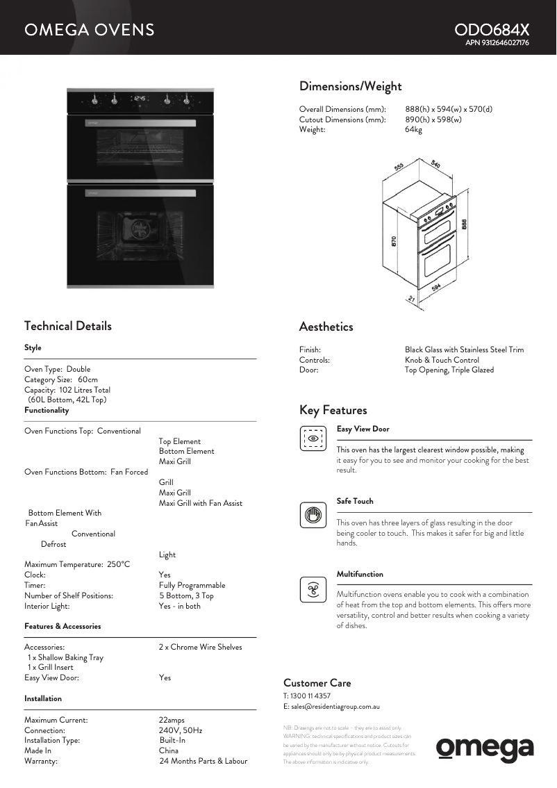 Page n°1 - Fiche technique Omega ODO684X
