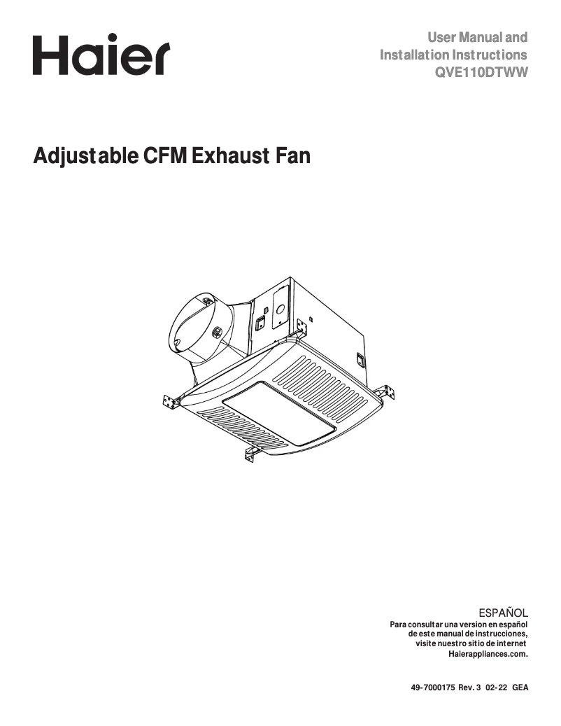 Page 1 de la notice Manuel d'utilisation et d'entretien Haier QVE110DTWW