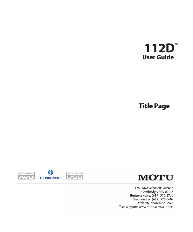 Page n°1 - Manuel utilisateur Motu 112D