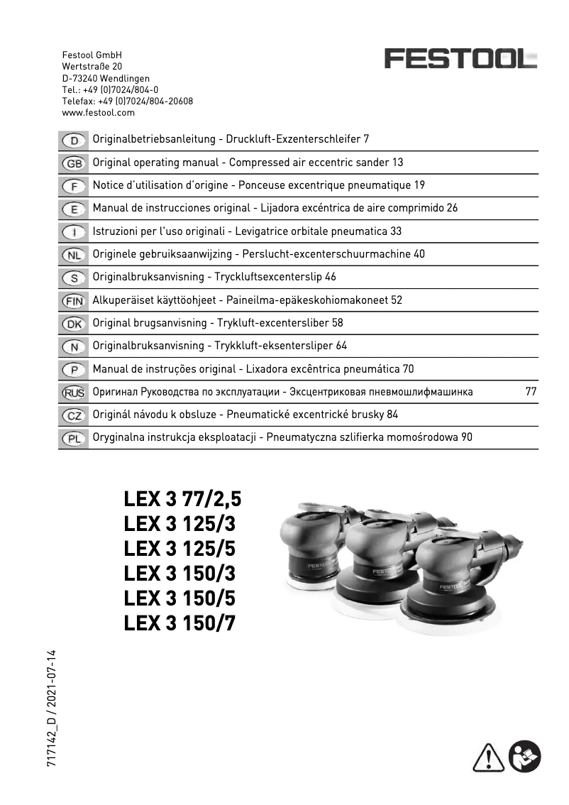 Page n°1 - Manuel utilisateur Festool LEX 3 125/3