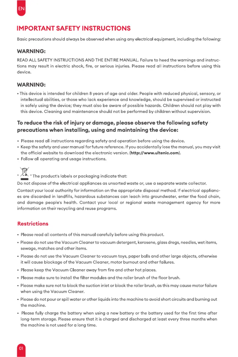 Page n°1 - Manuel utilisateur Ultenic U10 Ultra