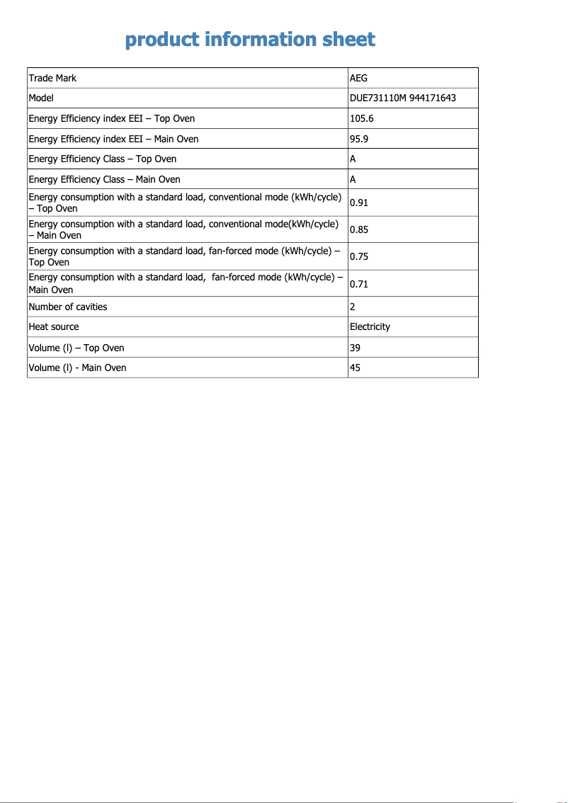 Página 1 del manual Ficha técnica AEG DUE731110M