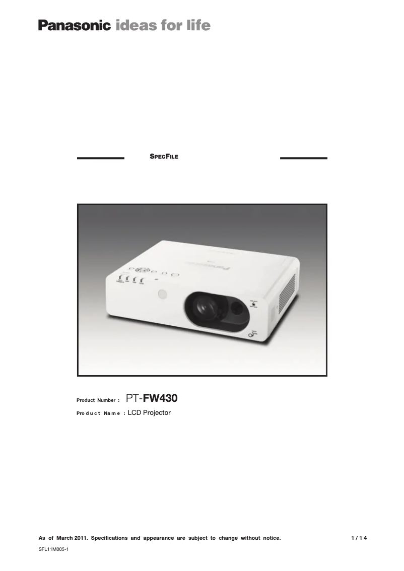 Image de la première page du manuel de l'appareil PT-FW430U