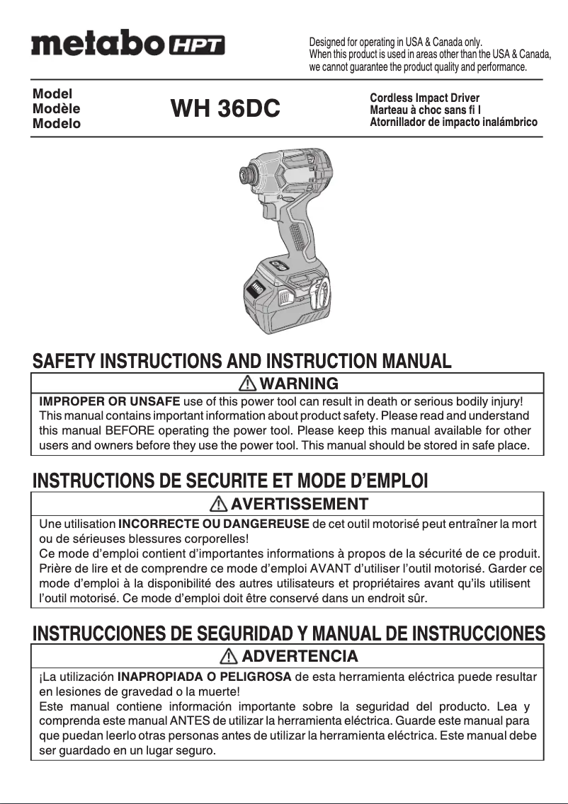 Página 1 del manual Manual de usuario HiKOKI WH36DC