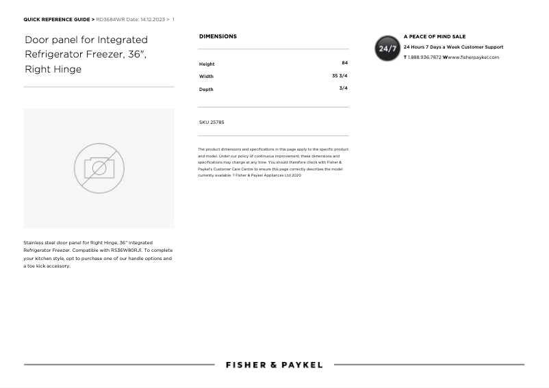 Page 1 de la notice Manuel utilisateur Fisher & Paykel RD3684WR