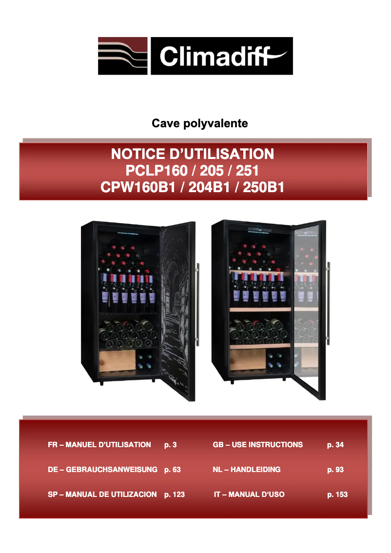 Page 1 de la notice Manuel utilisateur Climadiff CPW204B1
