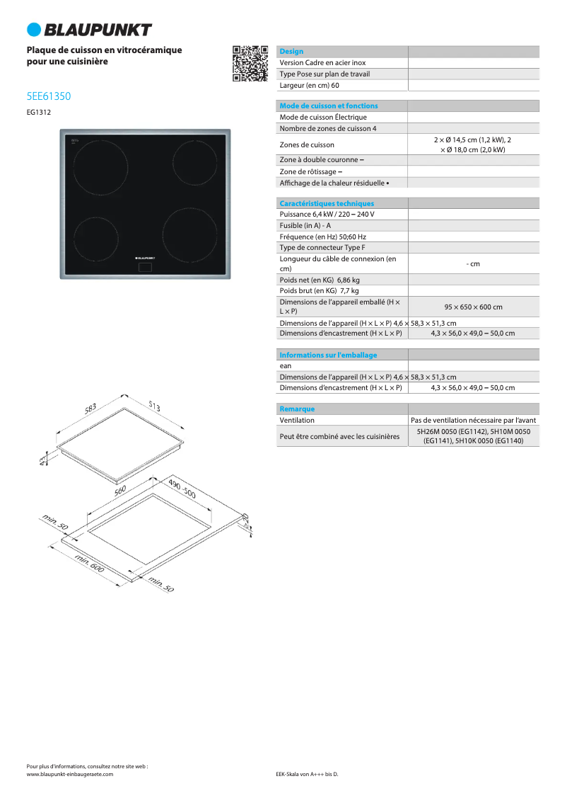 Página 1 del manual Ficha técnica Blaupunkt 5EE 61350