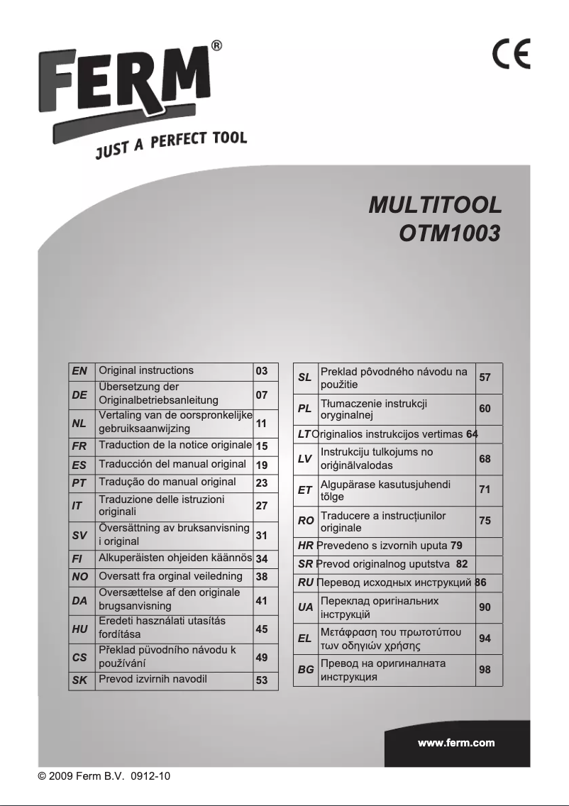 Page n°1 - Manuel utilisateur Ferm OTM1003