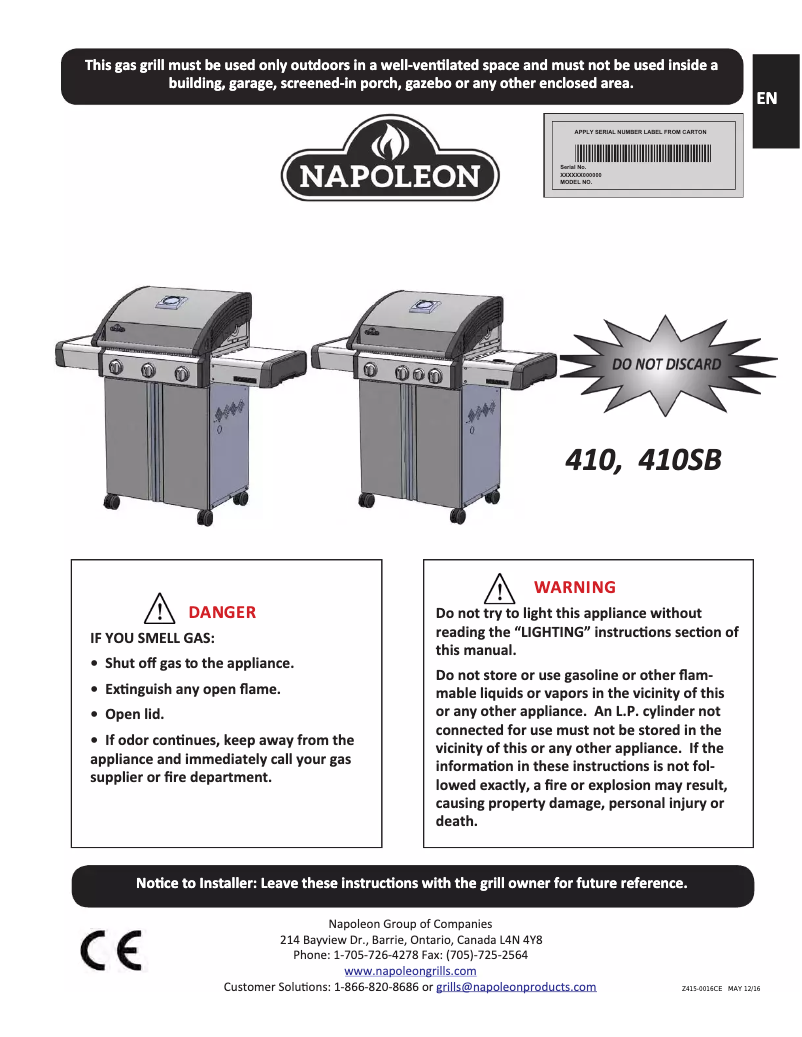 Page n°1 - Manuel utilisateur Napoleon Triumph 410