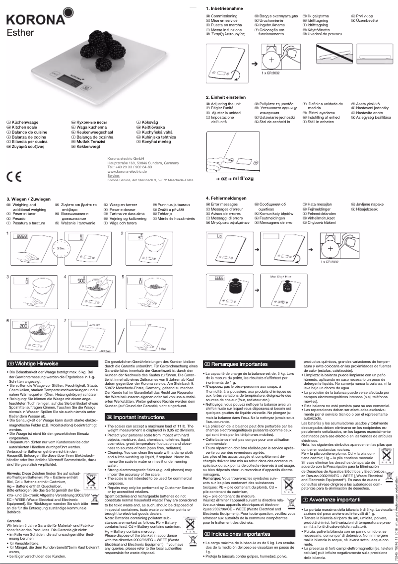 Page 1 de la notice Manuel utilisateur Korona Esther 70245