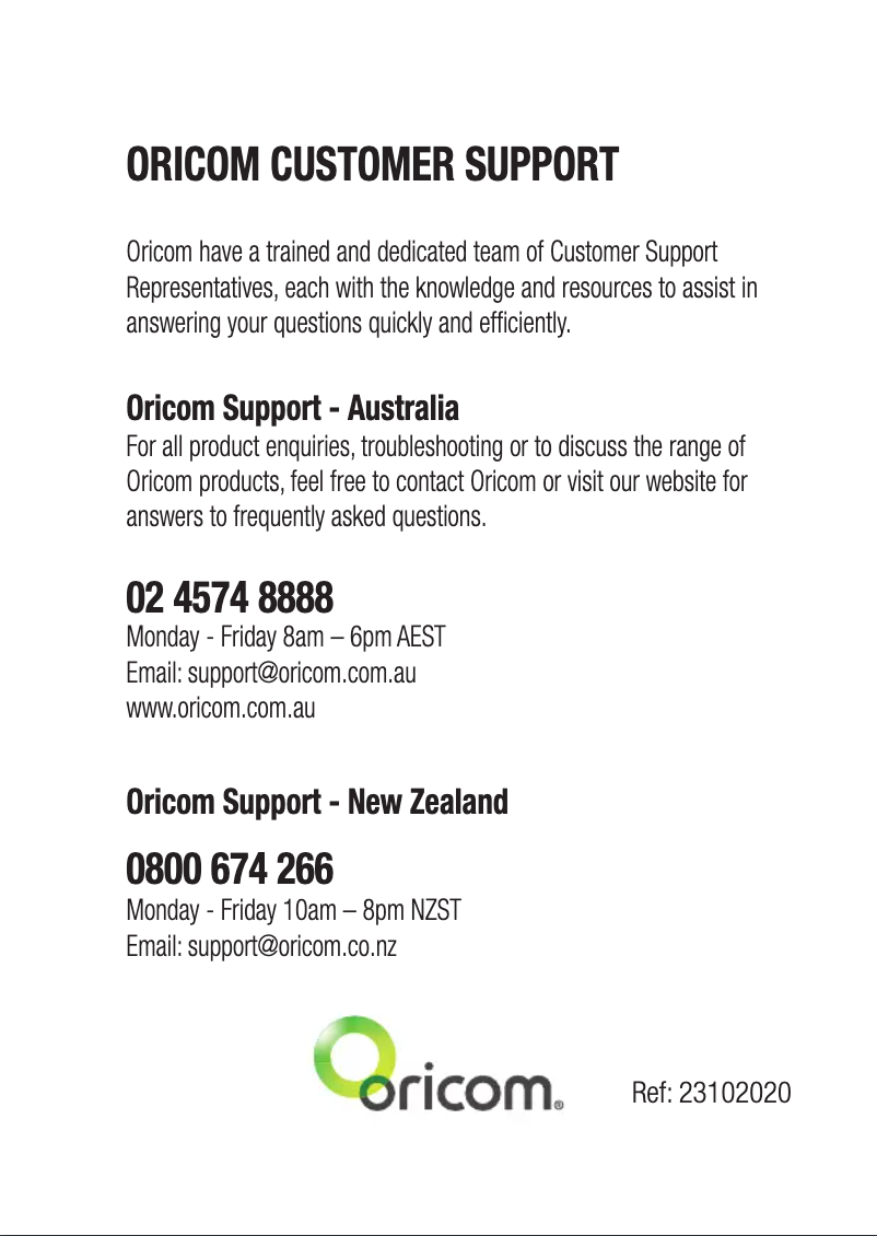 Page 1 de la notice Manuel utilisateur Oricom UHF2190K