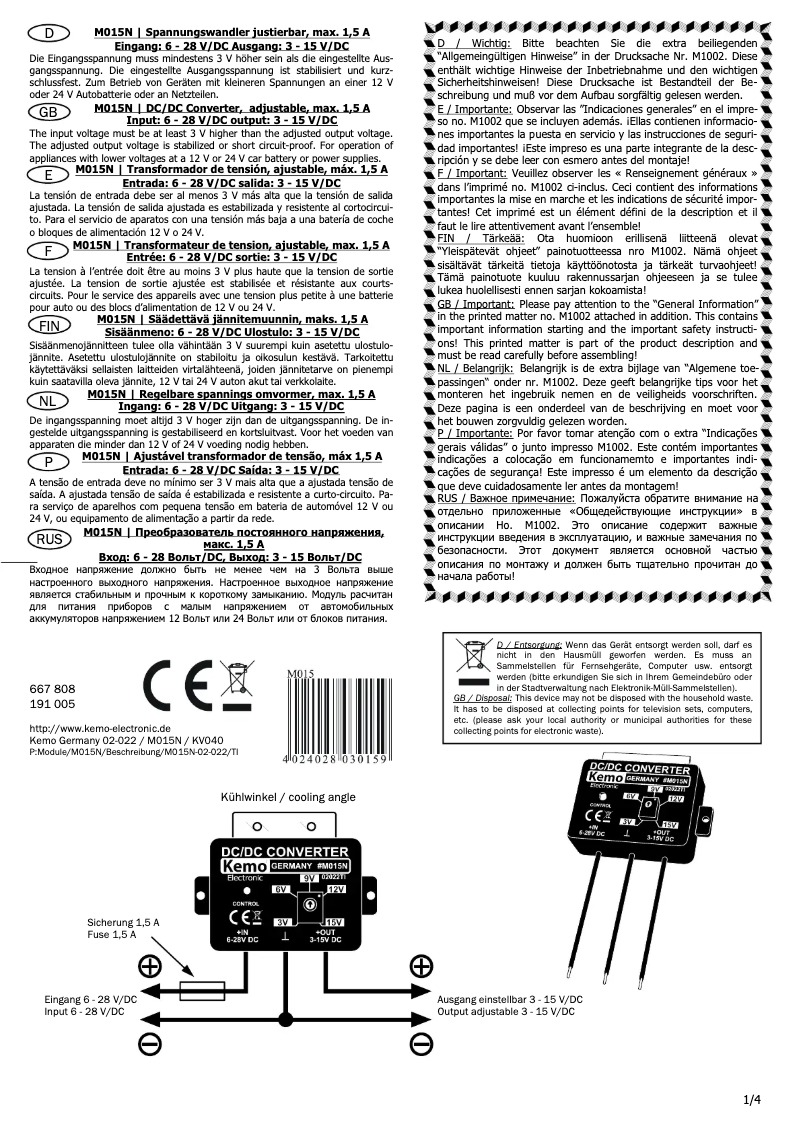Page n°1 - Manuel utilisateur Kemo M015N