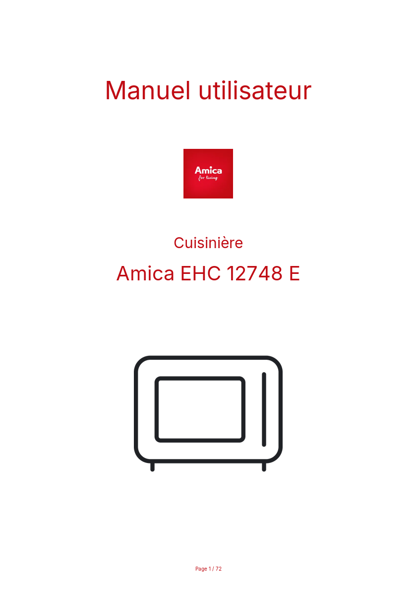 Page n°1 - Manuel utilisateur Amica EHC 12748 E