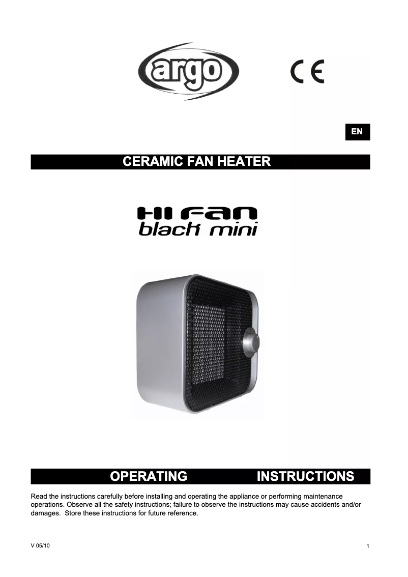 Page 1 de la notice Manuel utilisateur Argoclima Hi Fan mini