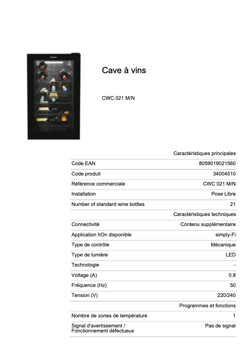 Image de la première page du manuel de l'appareil CWC 021 M/N