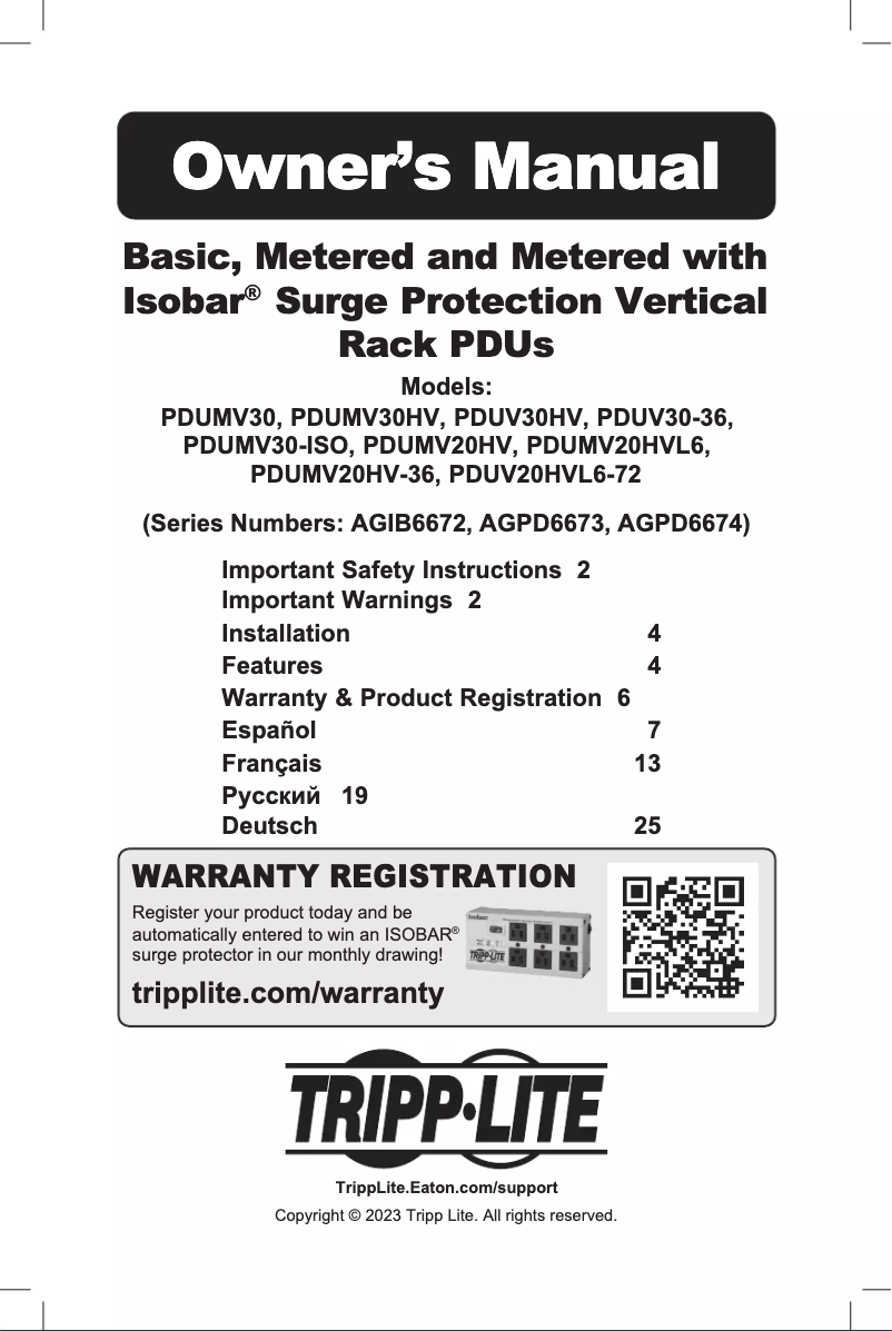 Página 1 del manual Manual de usuario Tripp Lite PDUMV20HV