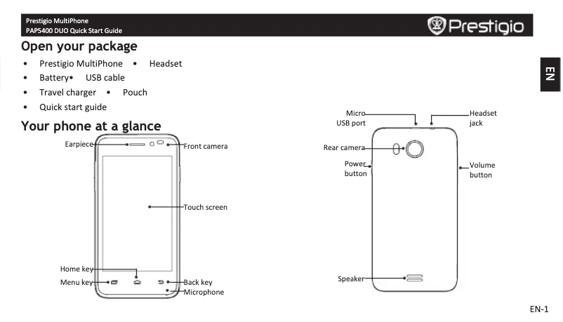 Page n°1 - Guide de démarrage rapide Prestigio MultiPhone 5400 Duo