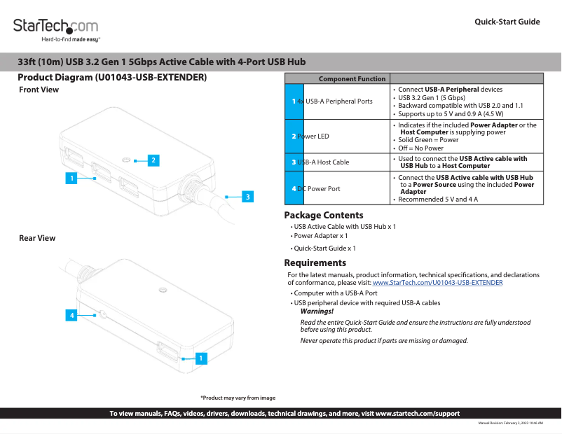Page n°1 - Manuel utilisateur StarTech.com U01043-USB-EXTENDER