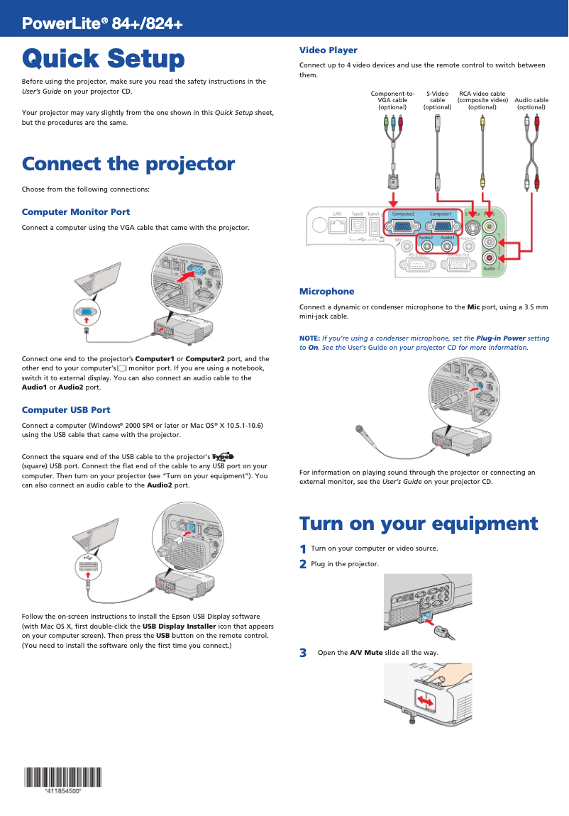 Image de la première page du manuel de l'appareil Powerlite 84+