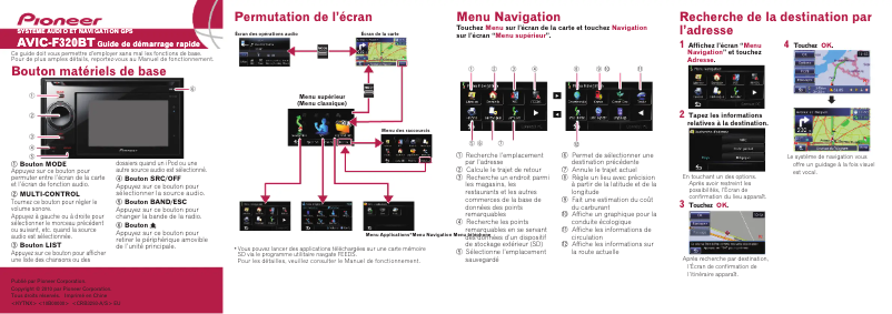 Page 1 de la notice Guide de démarrage rapide Pioneer AVIC-F320BT