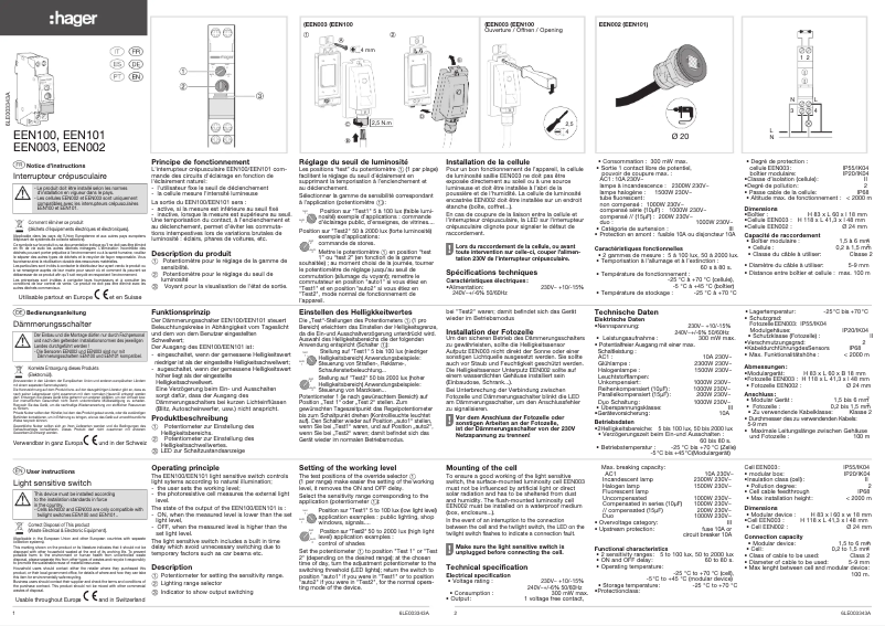 Page 1 de la notice Manuel utilisateur Hager EEN002