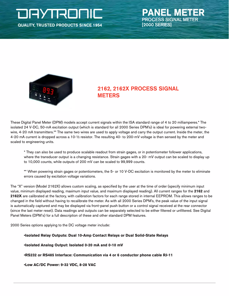 Page 1 de la notice Fiche technique Daytronic 2162