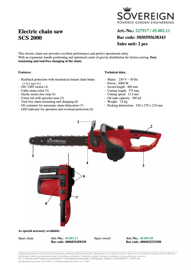 Page 1 de la notice Manuel utilisateur Sovereign SCS 2000