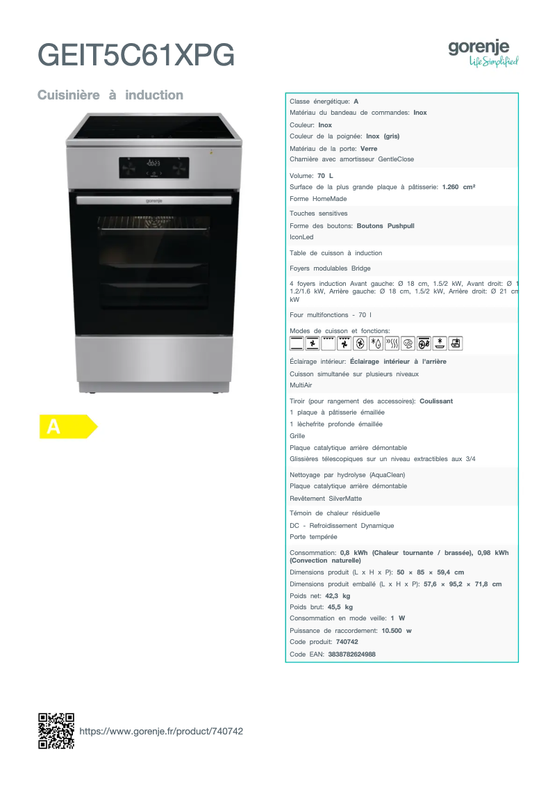 Page n°1 - Fiche technique Gorenje GEIT5C61XPG