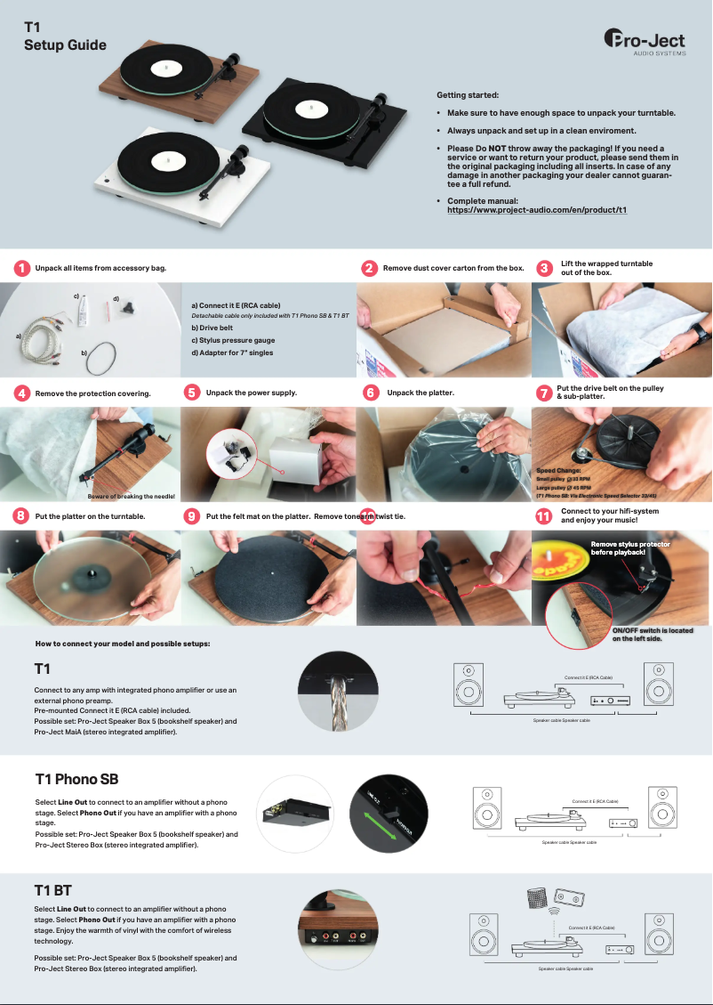 Page 1 de la notice Guide d'installation Pro-Ject T1