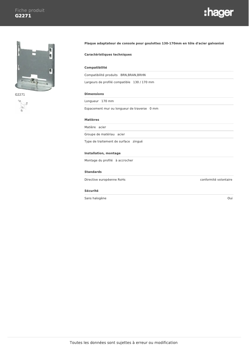 Page 1 de la notice Manuel utilisateur Hager G2271