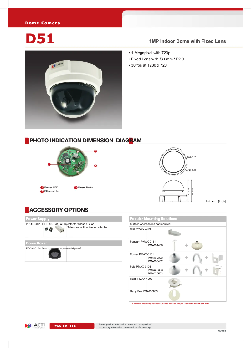 Page 1 de la notice Fiche technique ACTi D51