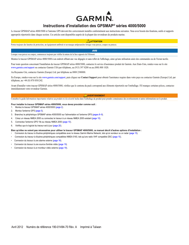 Page n°1 - Guide d'installation Garmin GPSMAP 5015
