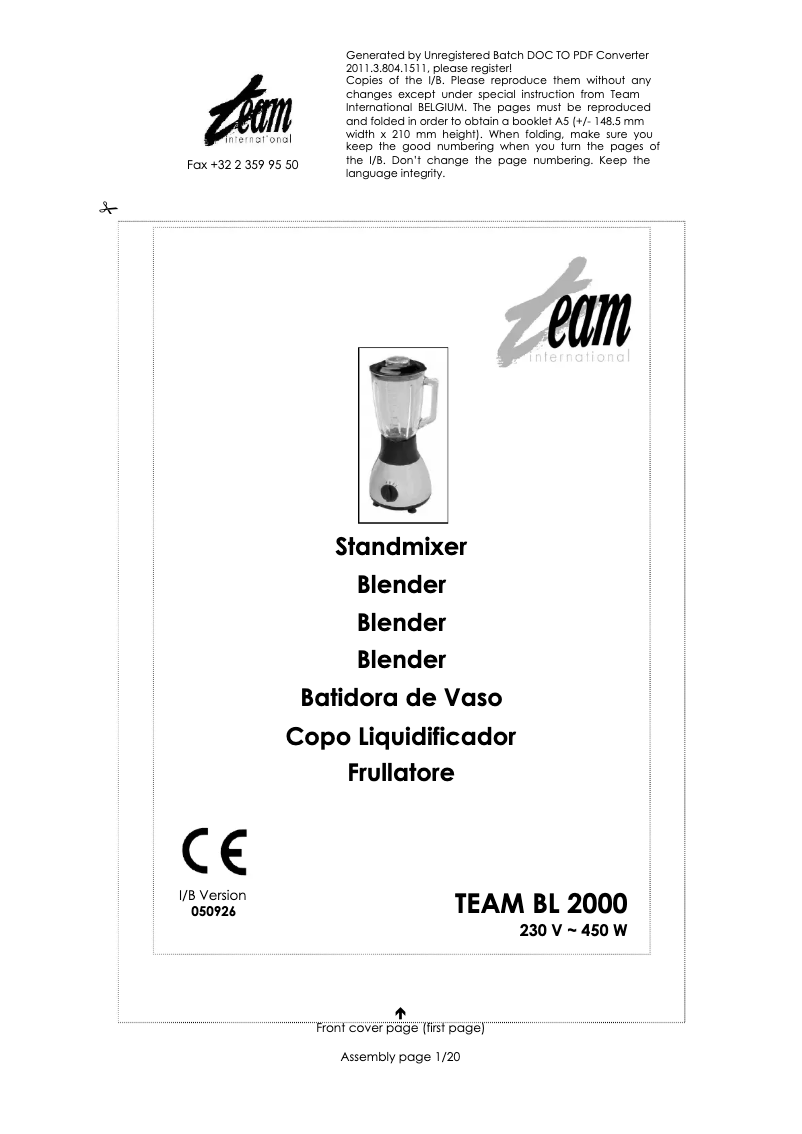 Page n°1 - Manuel utilisateur Team BL 2000