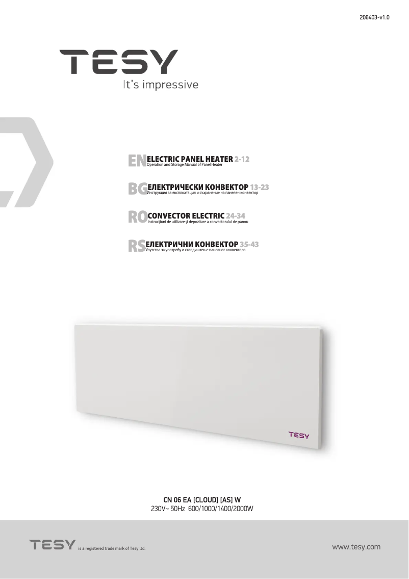 Page 1 de la notice Manuel utilisateur Tesy CN 06 140 EА CLOUD AS W