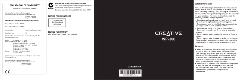 Page 1 de la notice Manuel utilisateur Creative WP-300