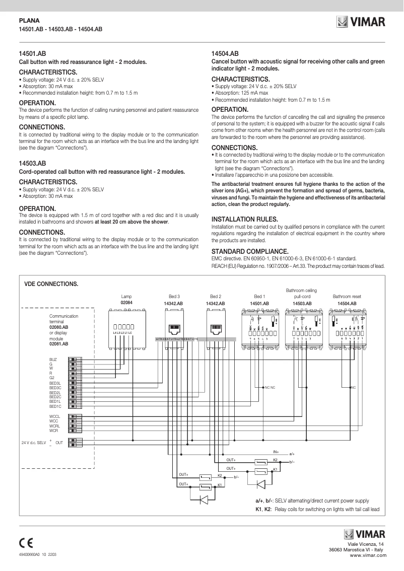 Page n°1 - Manuel utilisateur Vimar 14501.AB