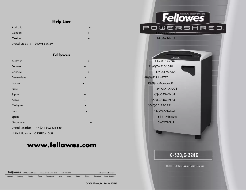 Page n°1 - Manuel utilisateur Fellowes Powershred C-320
