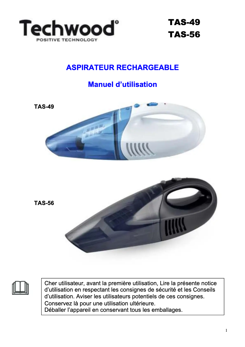 Page 1 de la notice Manuel utilisateur Techwood TAS-56