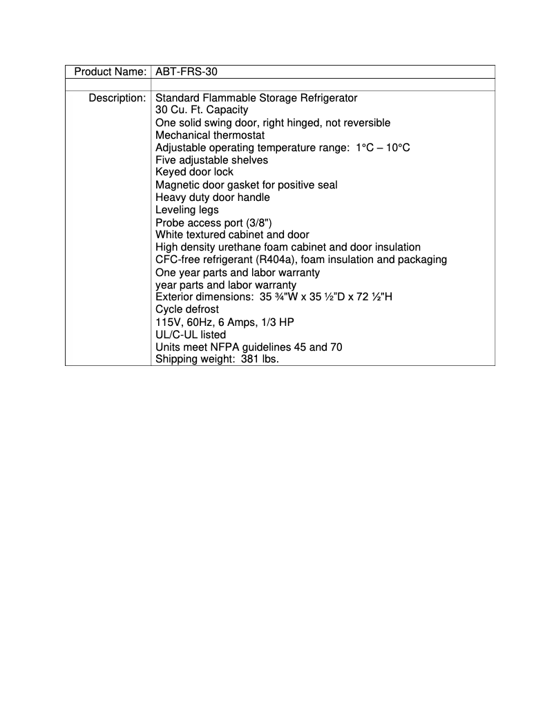 Page 1 de la notice Fiche technique American BioTech Supply ABT-FRS-30