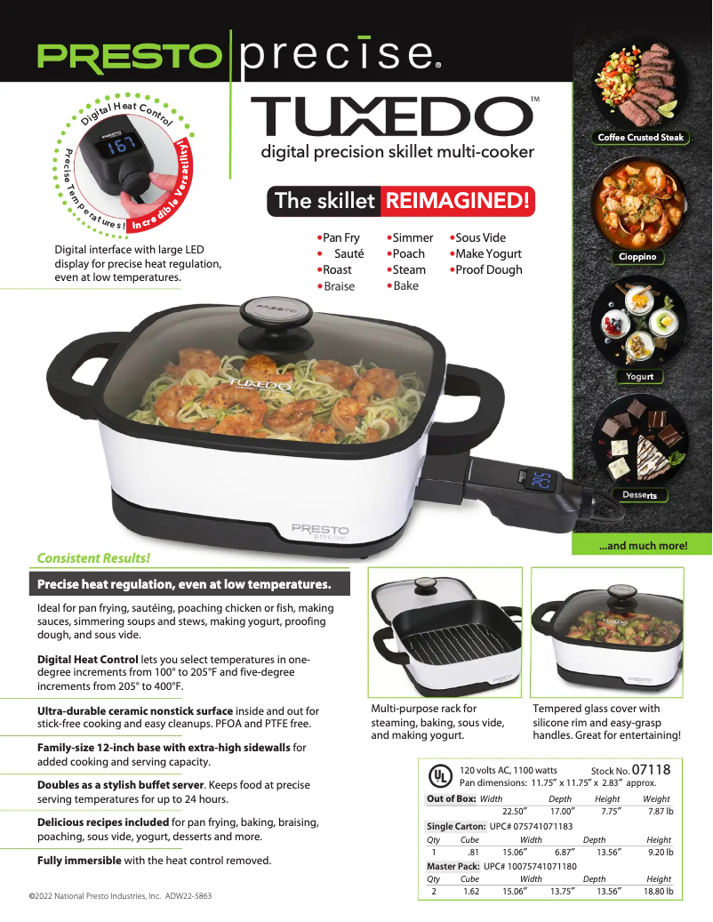 Page 1 de la notice Fiche technique Presto Precise Tuxedo 07118