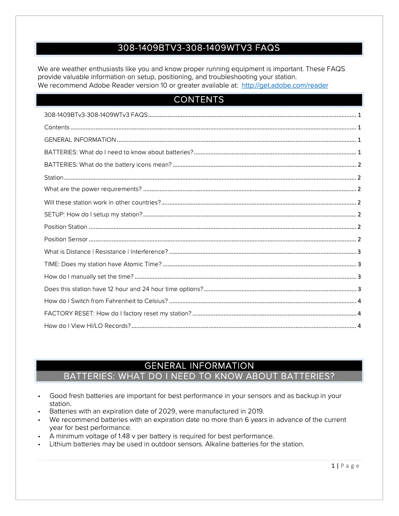Page n°1 - FAQ La Crosse Technology 308-1409WTV4