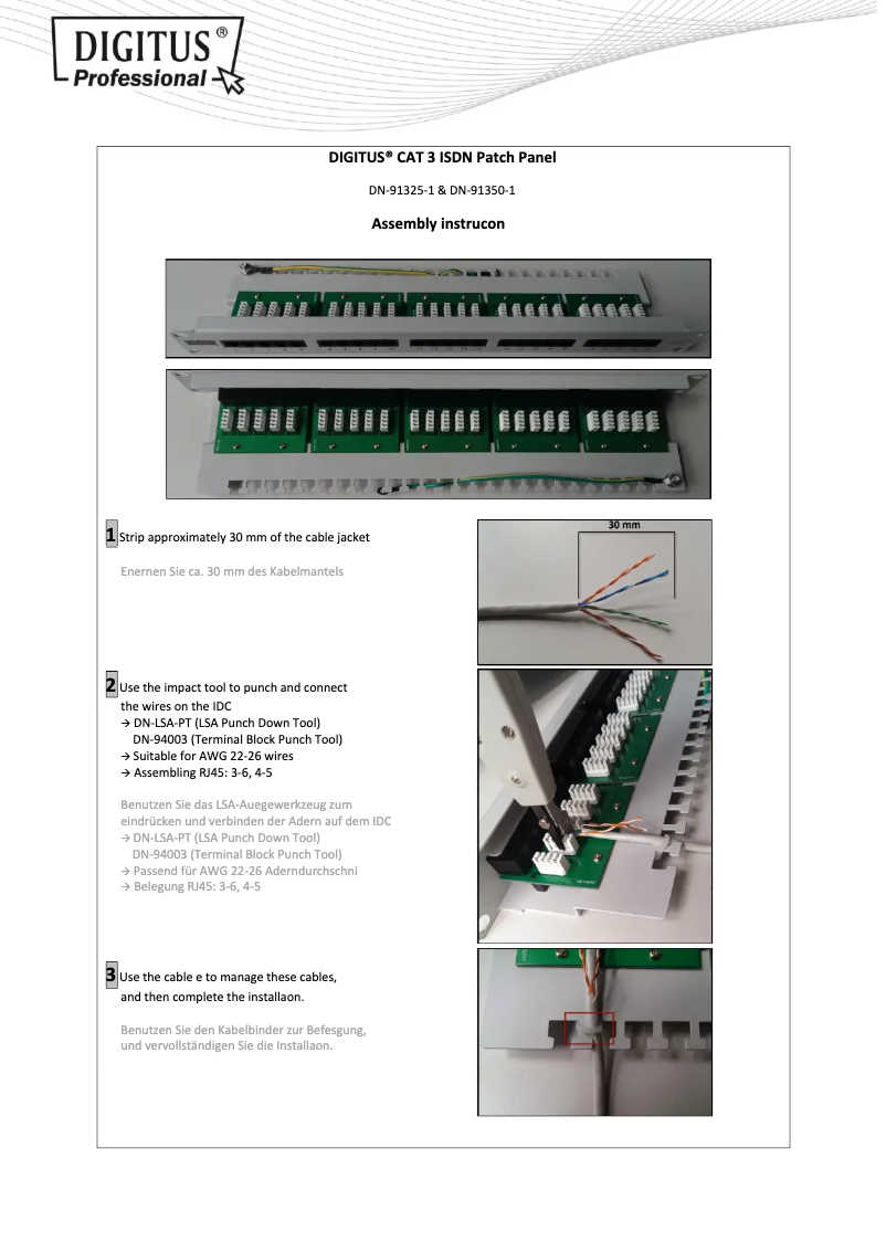 Page 1 de la notice Manuel utilisateur Digitus DN-91325-1
