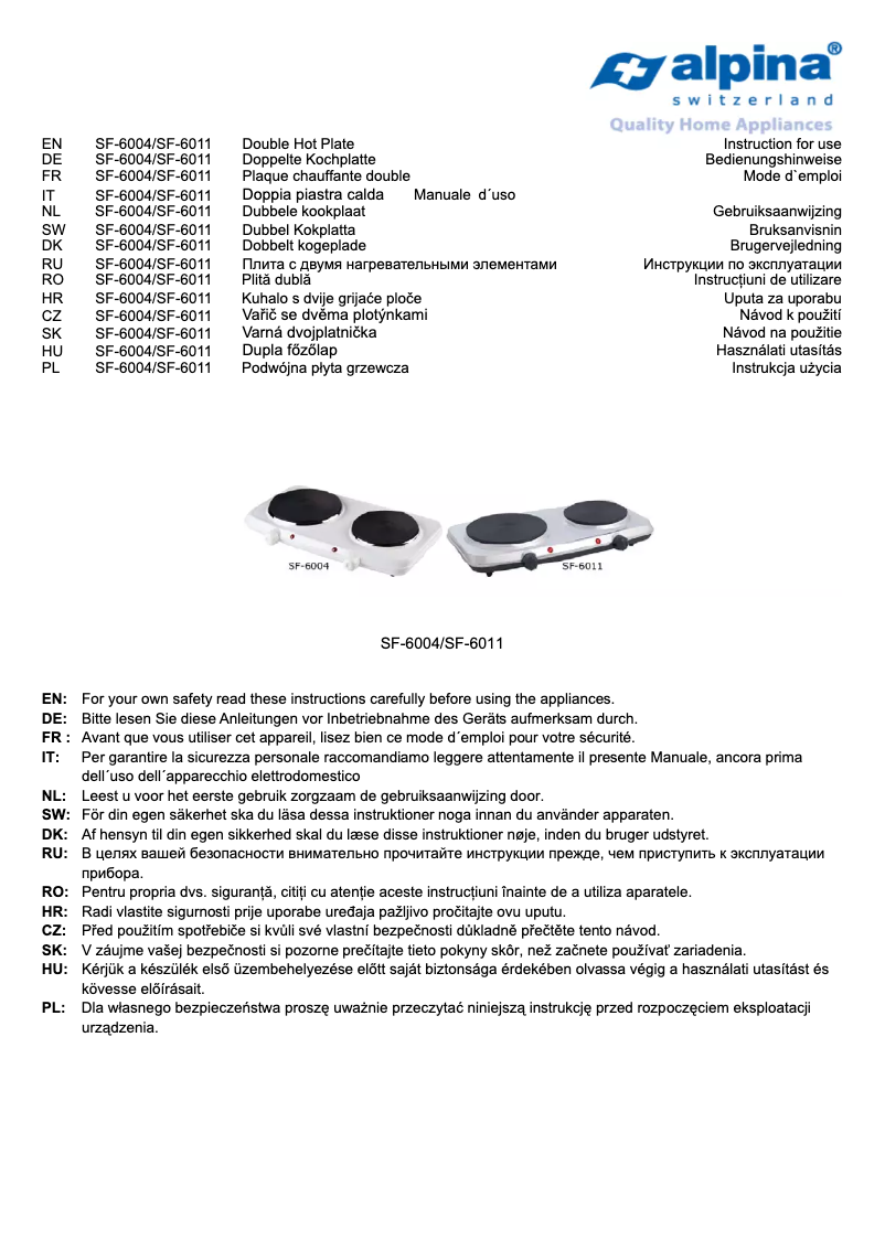 Page n°1 - Manuel utilisateur Alpina SF-6004