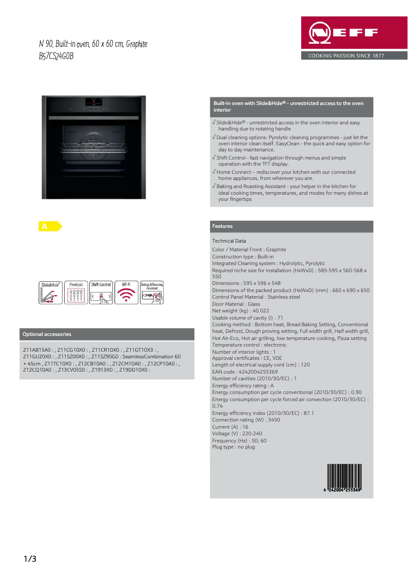 Página 1 del manual Ficha técnica Neff B57CS24G0B