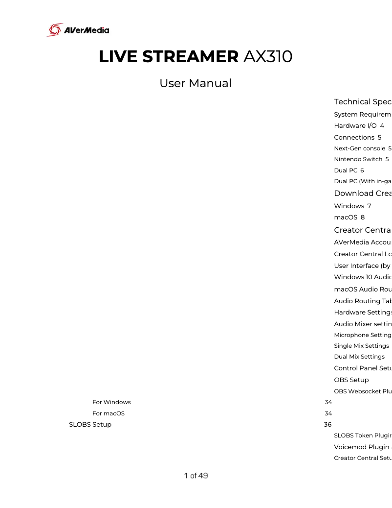 Image de la première page du manuel de l'appareil Live Streamer NEXUS AX310