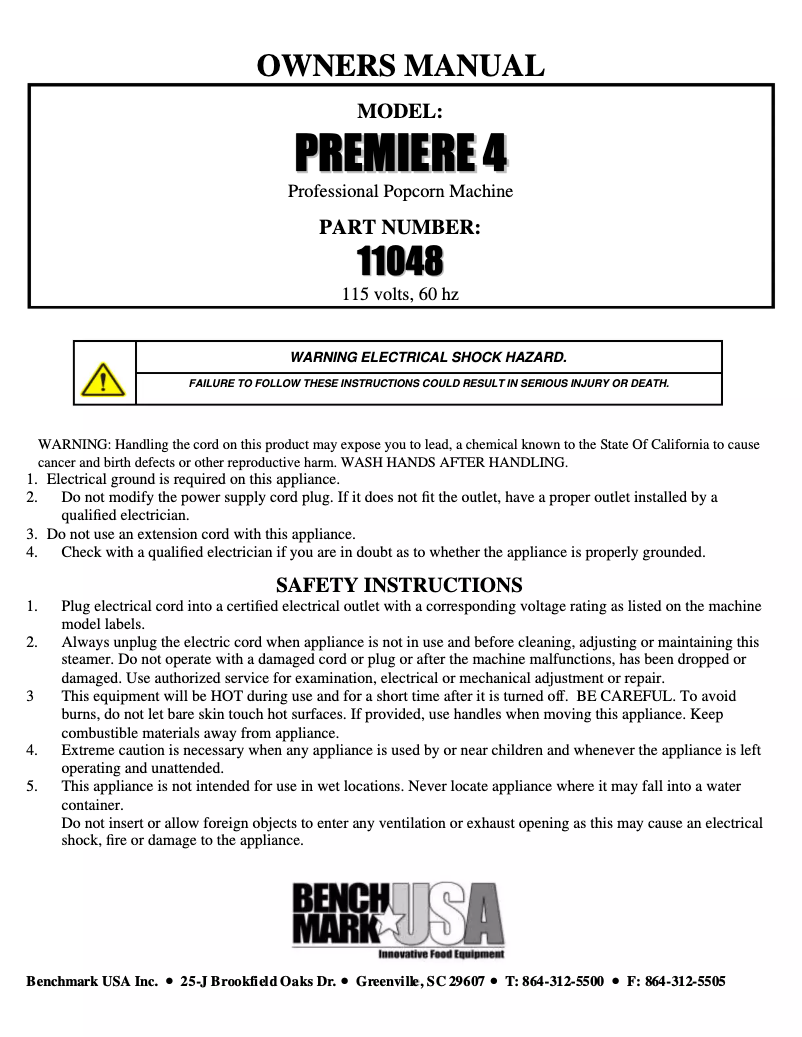 Page 1 de la notice Manuel utilisateur Benchmark USA Pedestal Base